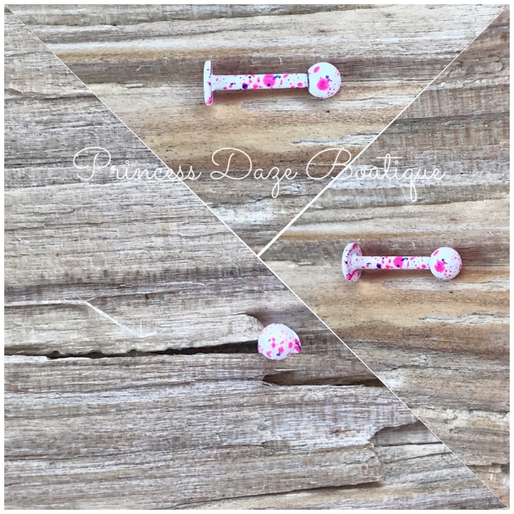 Pink & White Paint Splatter Labret Monroe Lip Tragus Earring‎ Piercing